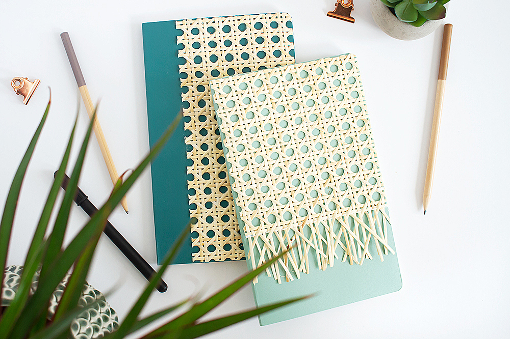 How to use cane webbing to make DIY rattan notebooks - a modern take on a vintage material!