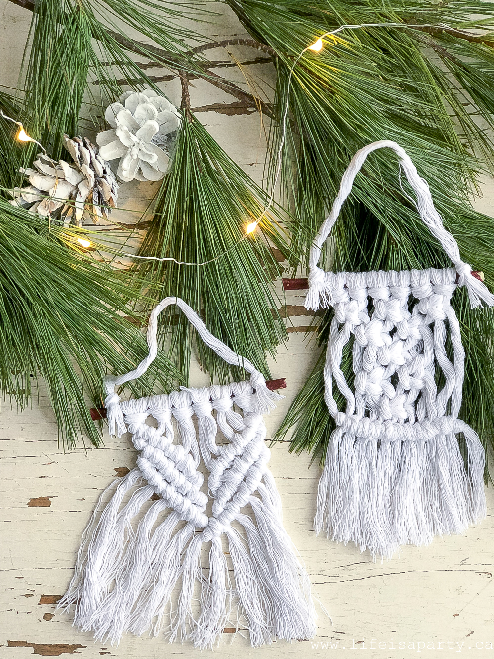 Mini macrame ornament DIY by Life is a Party / Learn how to make beginner-friendly macrame knots so you can macrame all day!
